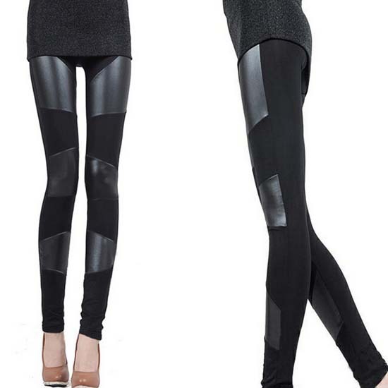 Glossy Faux Leather Motorcycle Cool Split Sexy Tight Skinny Legging Pants Black