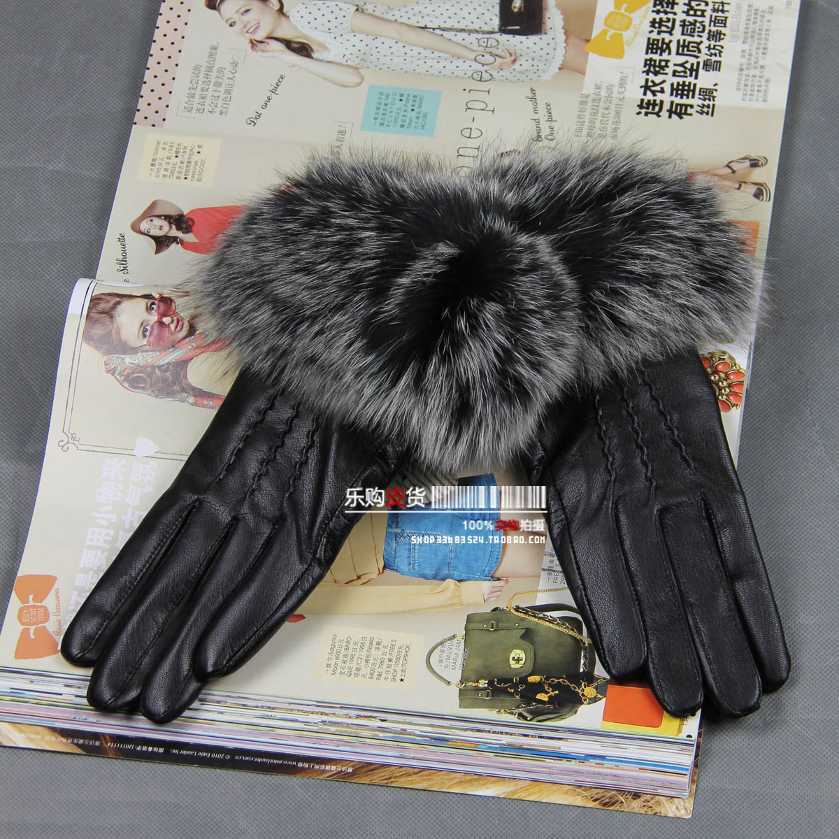 Gloves ultralarge women's fox fur genuine leather gloves thickening sheepskin gloves