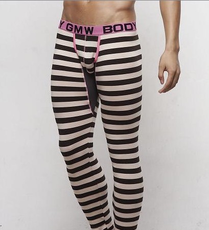 Gmw male trousers modal liangcai stripe male long johns warm pants cotton wool pants