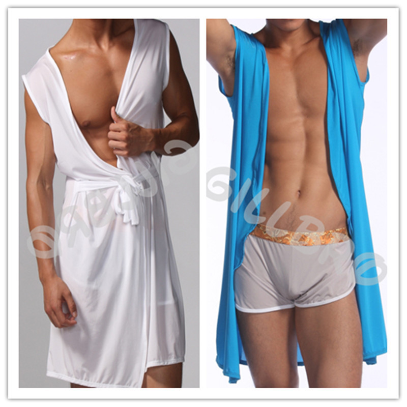 Go male sexy fashion soft silk smooth derlook bathrobes robe de0095