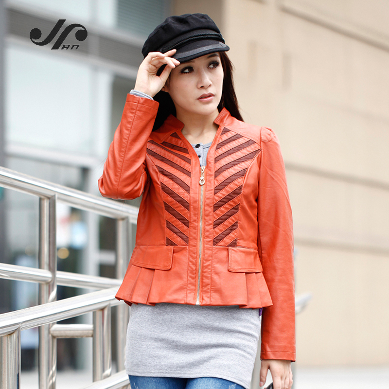 Gold autumn new arrival 2012 short design stand collar slim leather clothing female motorcycle jacket PU set women's