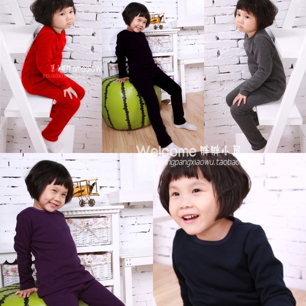 Gold children's clothing male child female child thermal underwear set