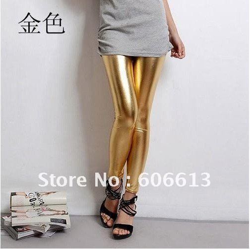 Gold &Silver Sexy leather Metallic Punk Cotton Leggings/jeans 8 pcs/lot Free Shipping