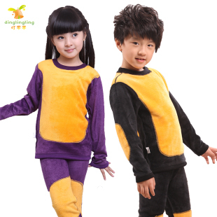 Golden flower children's clothing male female child 2012 plus velvet thickening child 100% cotton thermal underwear set baby