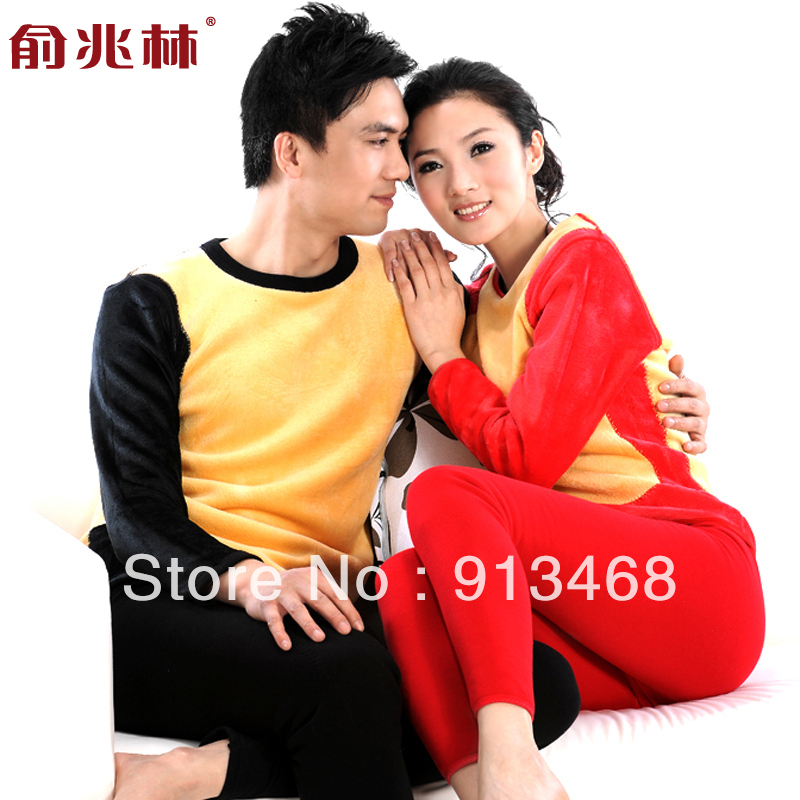 Golden flower thermal underwear thickening plus velvet kneepad thermal set male women's