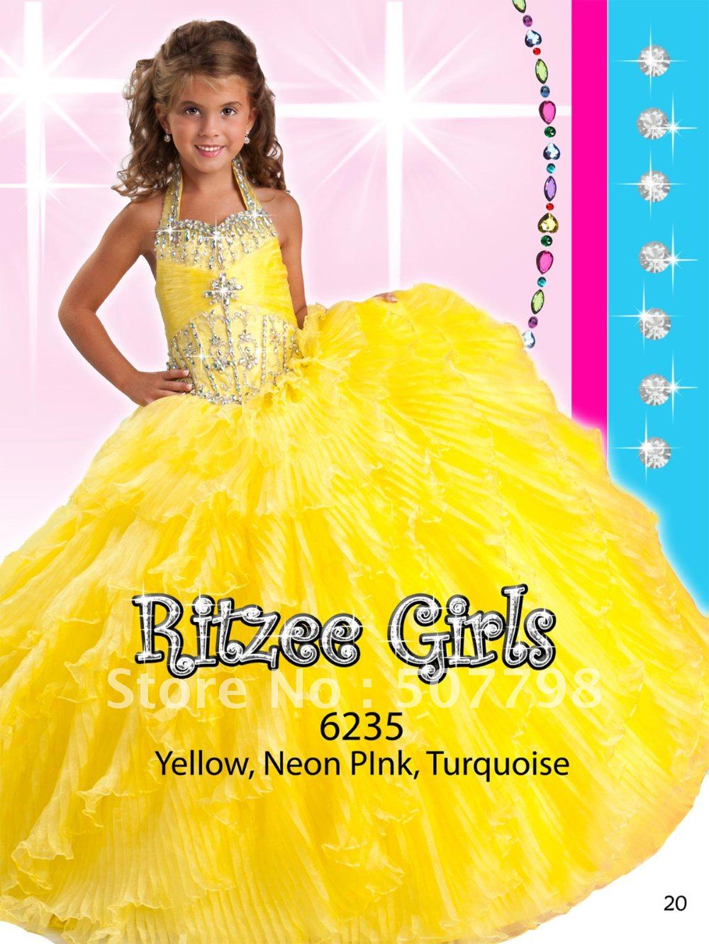 goldren halter pleated organza long queen's pageant dress,new style flower girl dress, special ocassion dress for girl