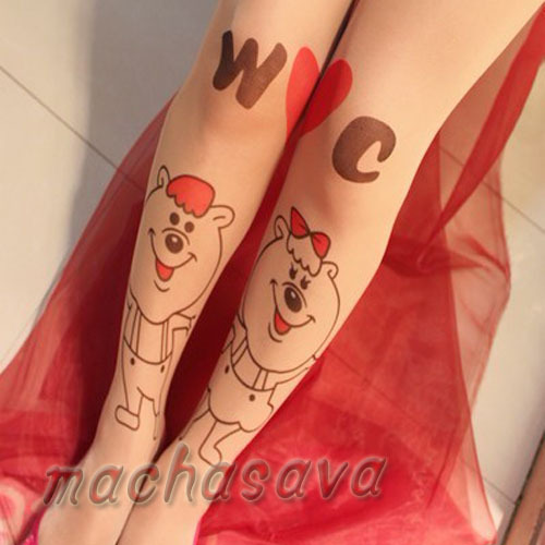 Good-Looking Cute WCbear Transparent Tattoo Tights Leggings Pantyhose Stockings