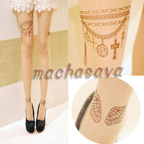 Good-Looking New Comfortable Wing Letters Transparent Tattoo Tights Leggings Pantyhose Stockings