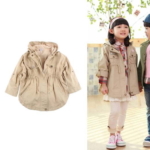Good quality !  2012 autumn batwing sleeve coveredbuttons female child trench  6pcs/lot christmas clothes!