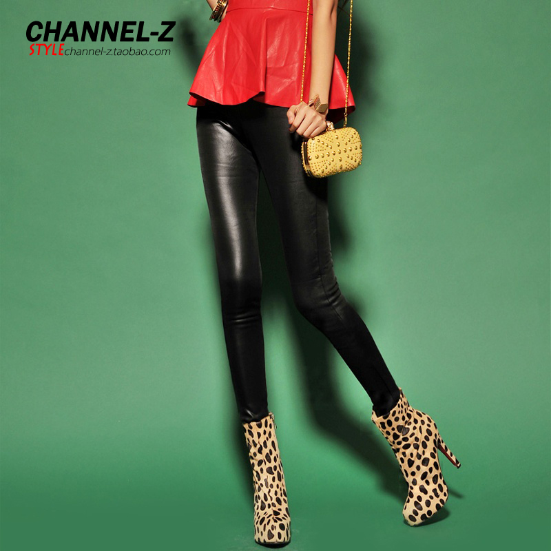 Good Quality Channel-z 2013 autumn and winter fashion brief slim faux leather plus velvet thickening legging