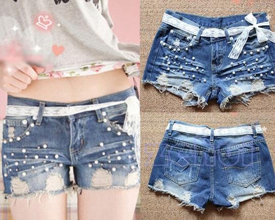 Good Quality Fashionable Style Lace Lacing Denim shorts HR223