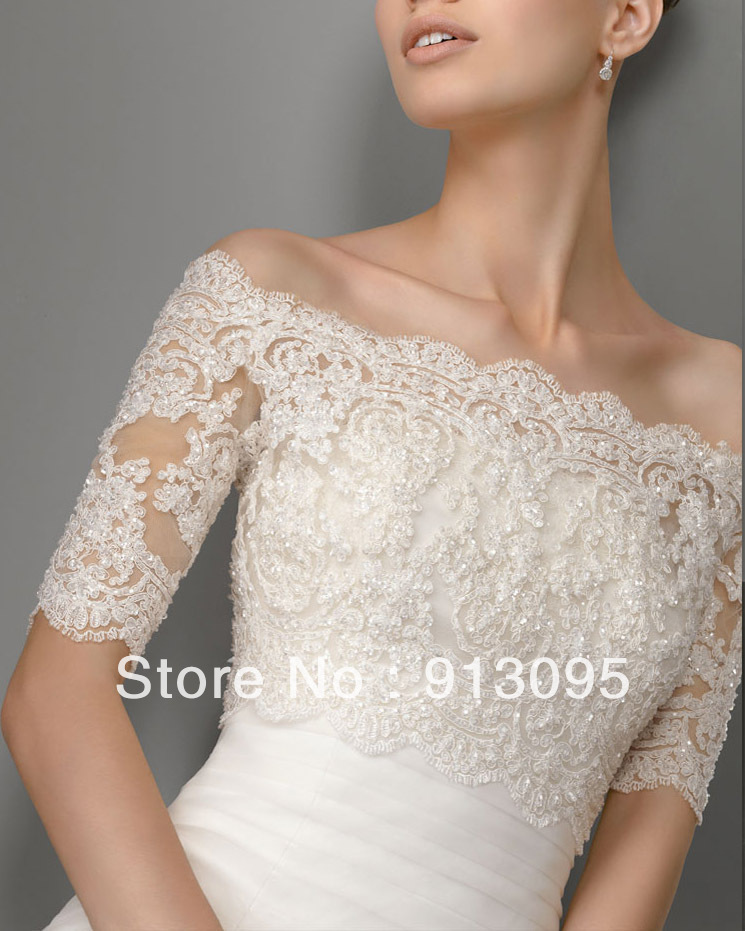 Good quality Lace beaded half sleeves bridal wedding jackets Custom made MJ0022 Fast DELIVERY!