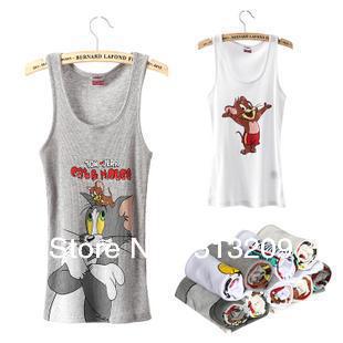 Good quality new fashion sexy 100% cotton slim Spandex women tank tops cute cat&mouse MICKY vest ladies hammock Camisoles