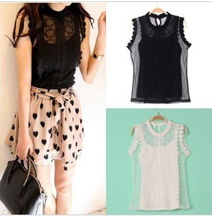 Good quality recommend delicate lace turtle neck perspective sleeveless bud silk unlined upper garment deserves to render two