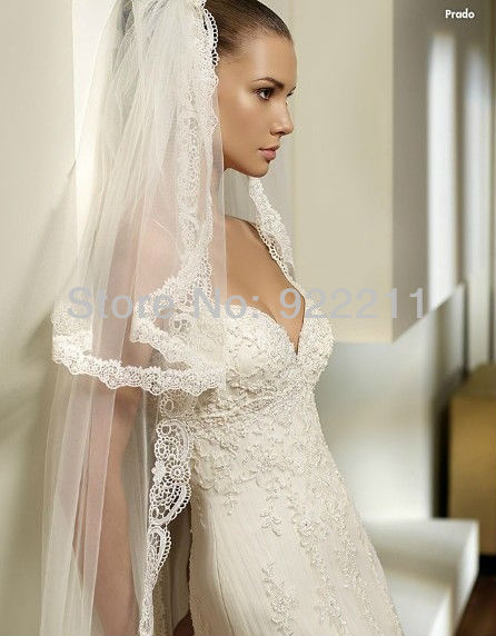 Gorgeous 2T Ivory Cathedral Length Bridal Wedding Veil Lace Purfle
