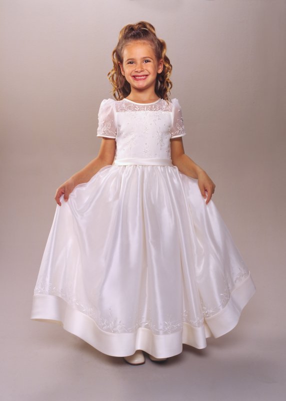 Gorgeous A-line Embroidery And Beads For The Floor Length Satin First Communion Dresses With A Big Bowknot