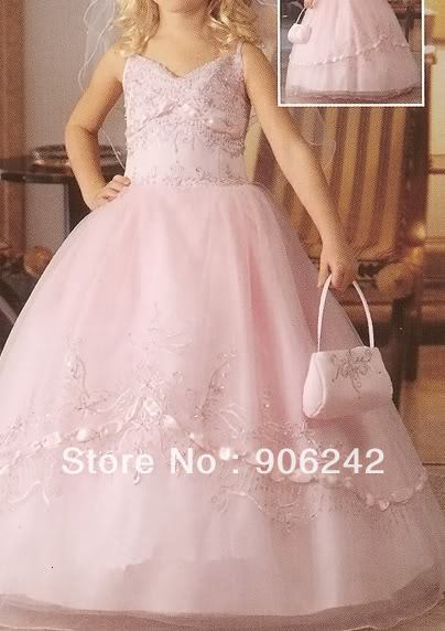Gorgeous Applique Organza V-Neck Style Newest Bridal Flower Girl Dress LR-C373