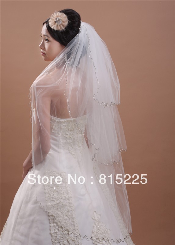 Gorgeous New Style Hottest Handcraft Wedding Veil Bridal Veil Accessories Decoration Tulle Fabric Three Layer Bead Edge Beaded
