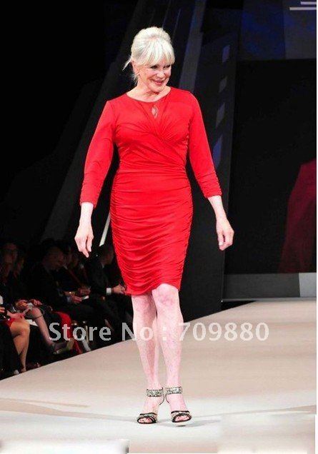 Gorgeous Sheath pleated celebrity dress long sleeves knee lengh CD0016 Formal Evening Dresses