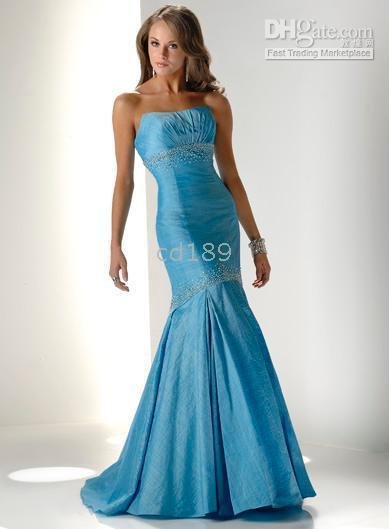 Gowns Any size Chaming strapless pleats mermaid beading floor-length taffeta Formal