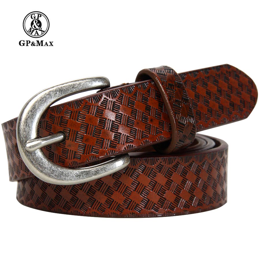 Gpmax women's strap women's genuine leather belt fashion embossed cowhide pin buckle casual belt