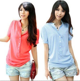 Grace fashion new arrivals women solid short sleeve blouses nice style ladies leisure summer chiffon shirt wholesale WL2244