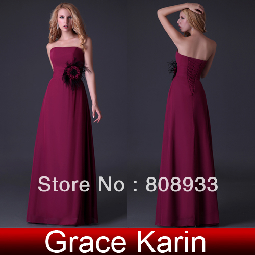 Grace Karin! Free Shipping 1pc Popular Long Strapless Burgundy Ball Formal Evening Dress, Special Occasion Gown 8 Size CL3436