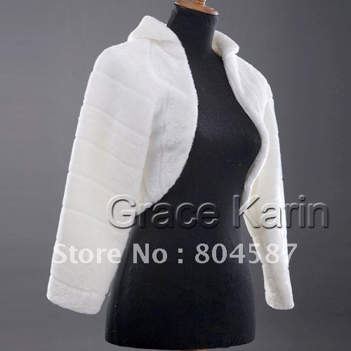 Grace karin Long Sleeve Faux Fur Wrap Wedding Bridal Shawl Jacket Bolero Free Shipping CL2621