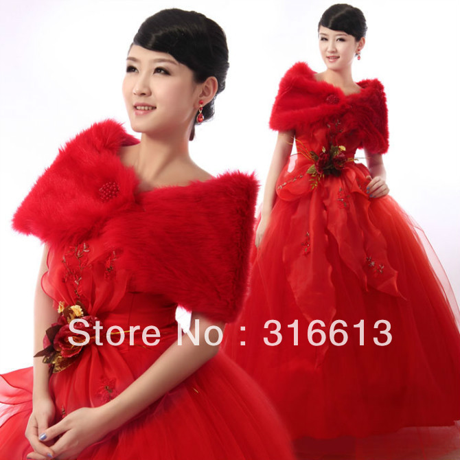 Grace Red Chic 2013 Warm Faux Fur Shawl Red Bridal Wedding Wrap Jacket Real sample