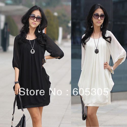 Graceful Gentle womanly Chiffon Sleeve Mini Dress 3 Color Free Shipping