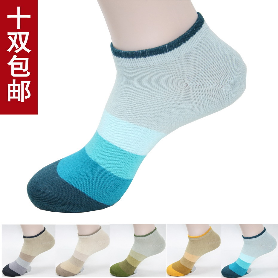Gradient color stripe combed cotton spring and summer thin 100% cotton men and women socks 100% cotton sock slippers sports