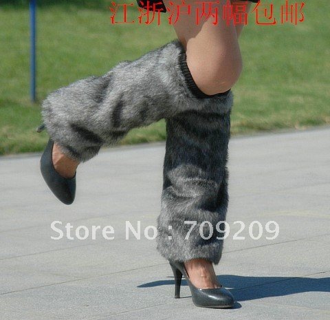 Grass Gray Faux Fur Leg Warmers women's Imitation Fur Boot Covers Leather Grass Socks Christmas Gifts