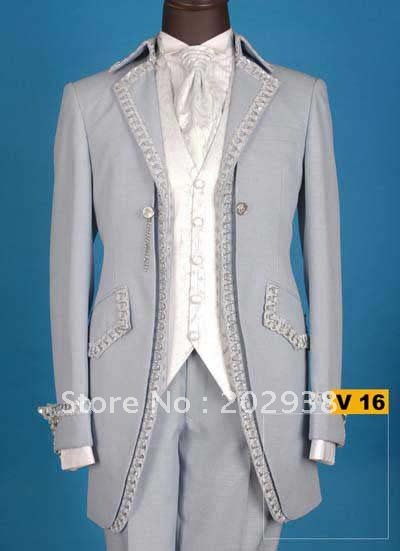 gray lace 5piece set (Jacket,Pants,bowknot,belt ,vest )groom tuxedos NO:V 16 mix style order.