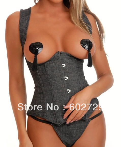 Gray sexy boned lace up underbust jeans corset bustier factory supplier S-2XL