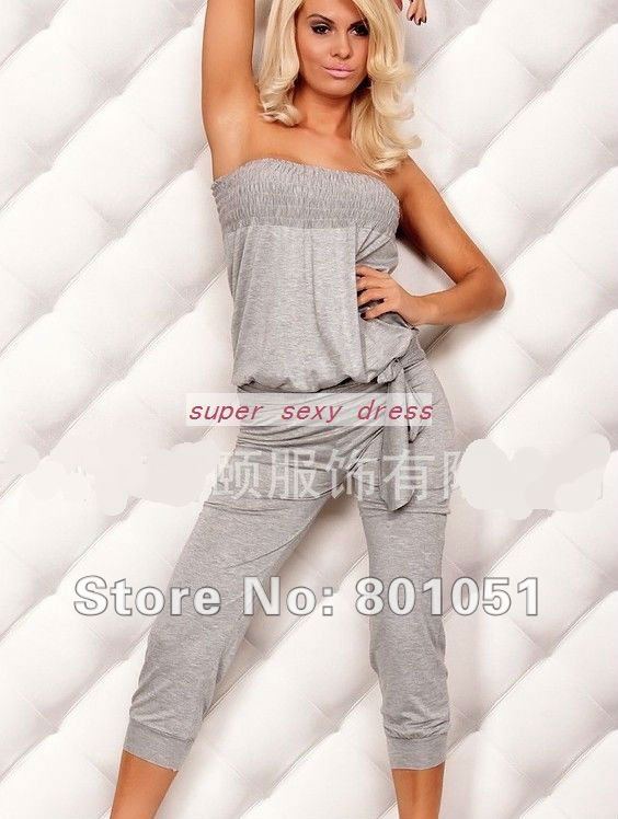 Gray sexy jumpsuit women clubwear off shoulder lingerie dress pants ed22