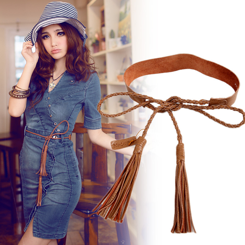 Great vintage fashion handmade all-match tassel genuine leather belt yd88