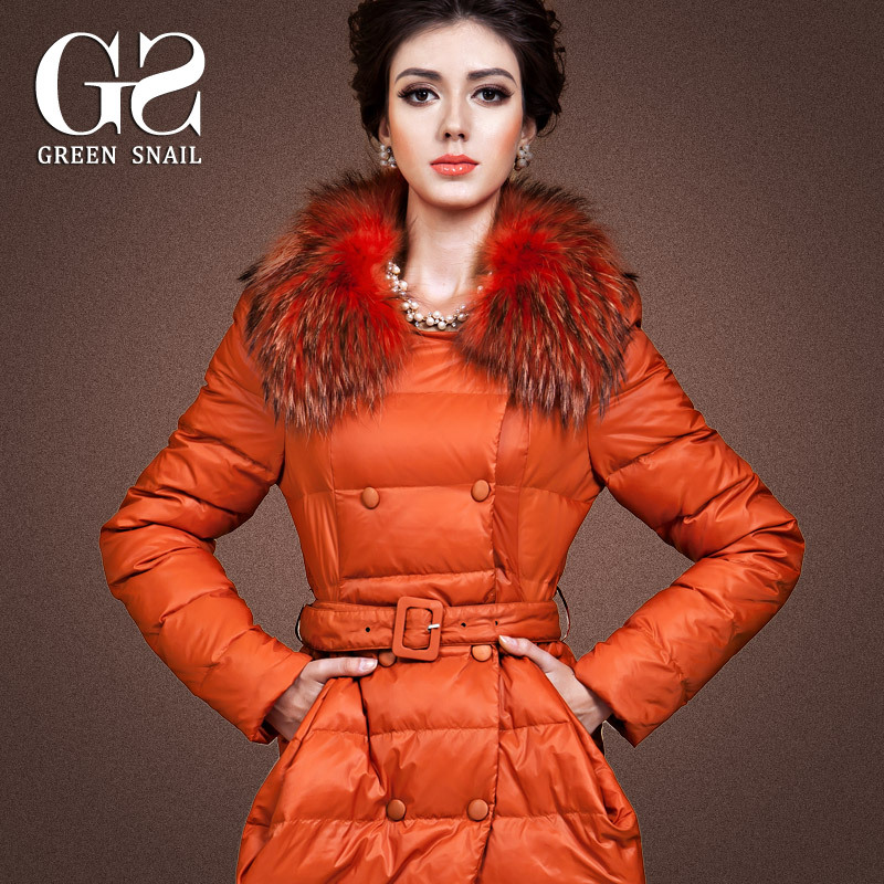 Green 2012 raccoon fur large fur collar down coat female medium-long luxury