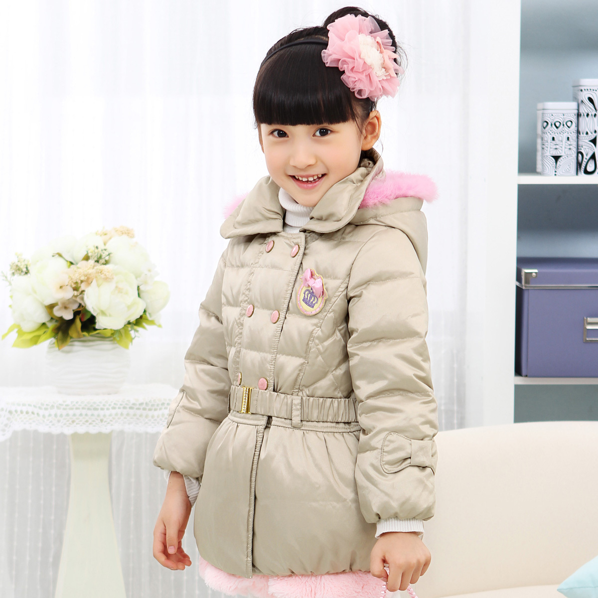 Green box children's clothing double breasted female child down coat child