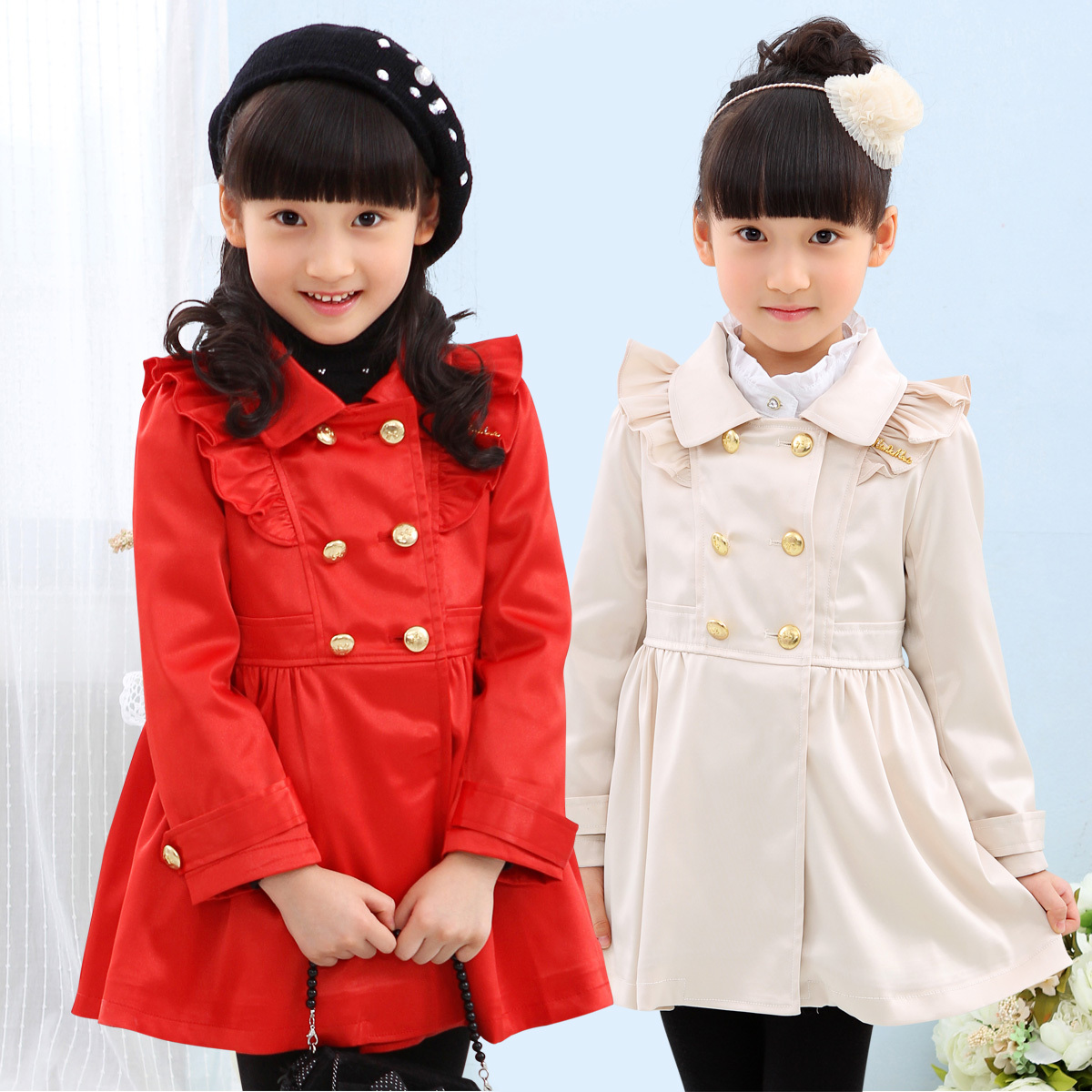 Green box children's clothing female child coat outerwear 2013 spring puff skirt trench