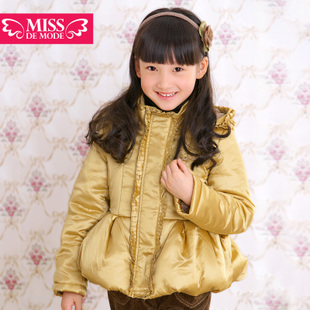 Green box children's clothing female child short design gold wadded jacket 2012