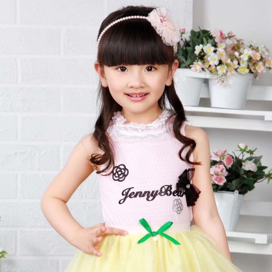 Green box girls summer clothing new arrival bow female child summer T-shirt sleeveless vest