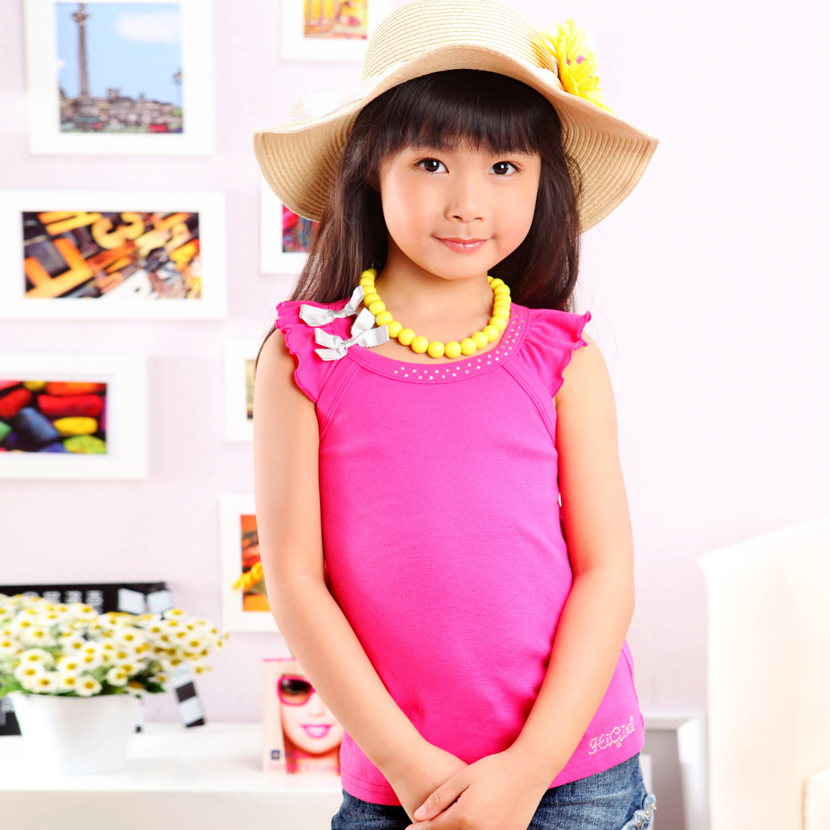 ^ Green box hi children's girl clothing all-match female child vest child sleeveless T-shirt summer