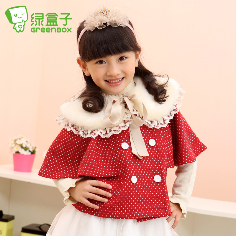 Green box jenny bell children's clothing female child 2012 winter jacquard woolen vintage cape type child outerwear