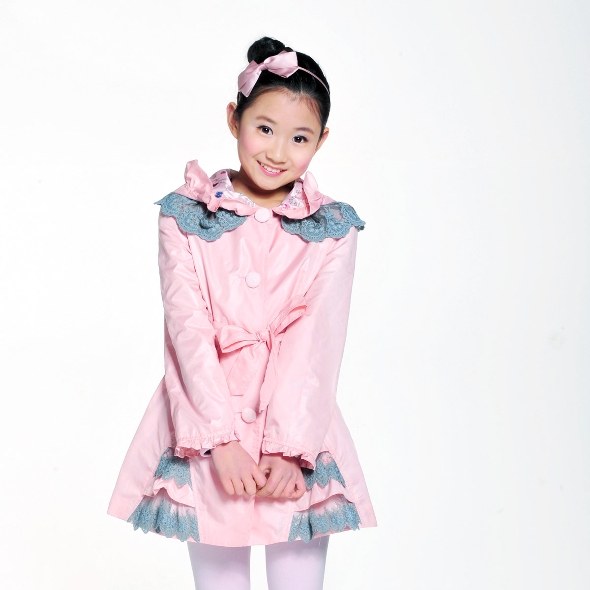 Green cotton children's clothing female child with a hood trench pink child outerwear with a hood coat sp-12-08