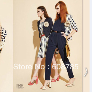 Green/Dark blue/Pink 2013 Ladies' pleated elegant Fashion chiffon jumpsuit casual pants Free shipping B0874