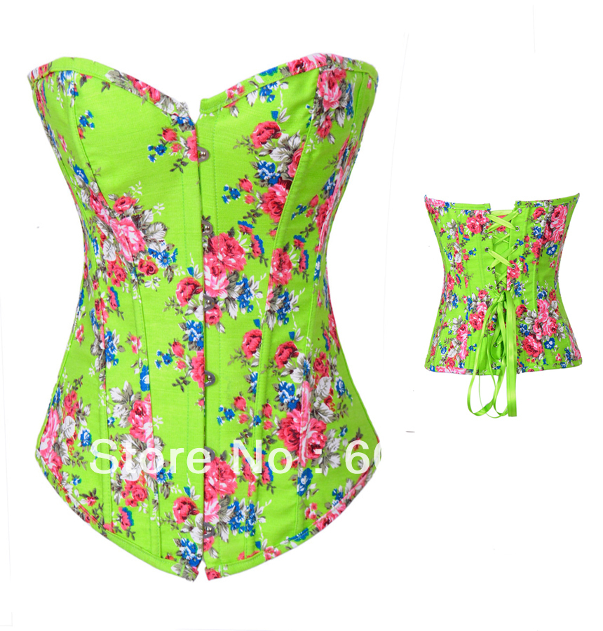 Green floral fashion jeans corset busiter clubwear S-2XL factory supplier