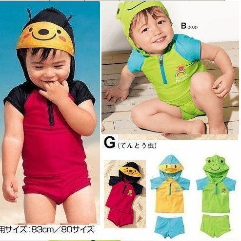 Green Frog swimsuit, red ladybug swimwear, blue penguin swimsuit Boys and girls of the bikinis
