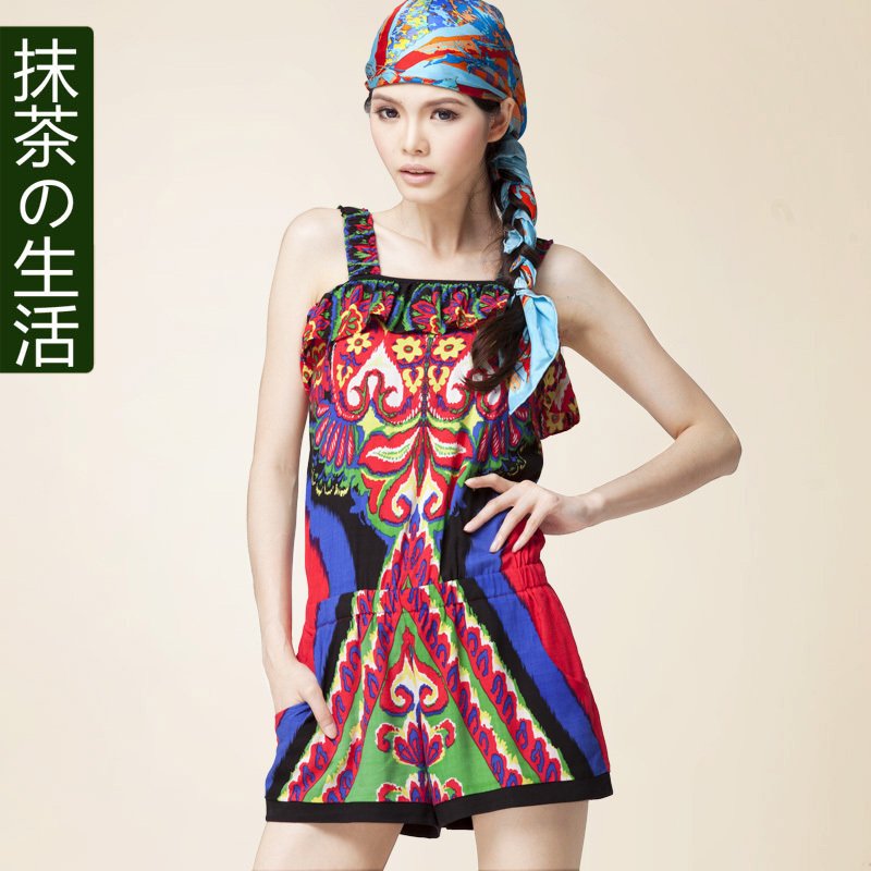 Green tea Multiple colors spaghetti strap one piece shorts female jumpsuit 2012 summer