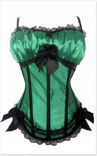 Green with black lace overbust corset Free shipping - qm8899green