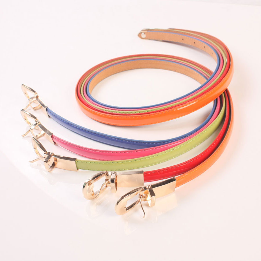 Green women's japanned leather strap blue fashion black pin buckle patent leather all-match rose p037 thin belt